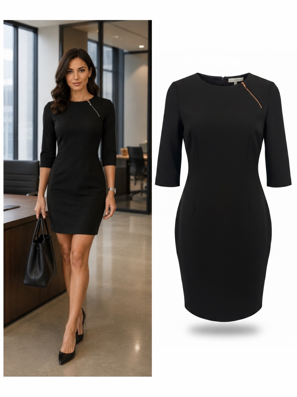 Nellie Partow Black Sheath Dress Zip Detail 6 Work Office Classic EUC 🟡